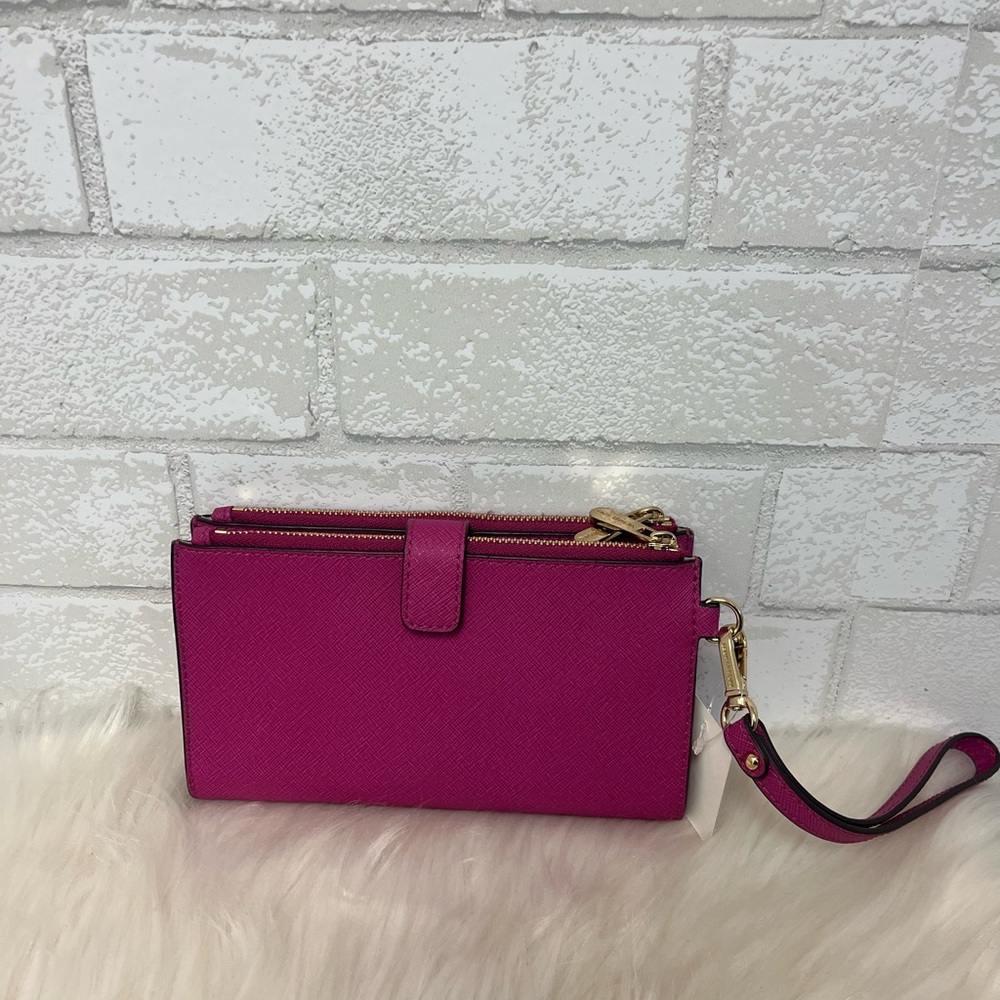 Michael Kors Adele Saffiano Leather Pink Phone Case Wallet Wristlet - Picture 2 of 7